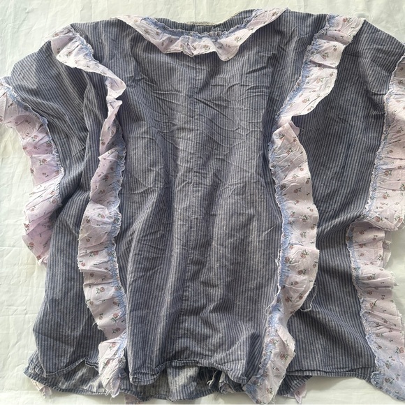 Oli & Hali Blue White Floral Ruffle trim button down xl - Picture 7 of 11